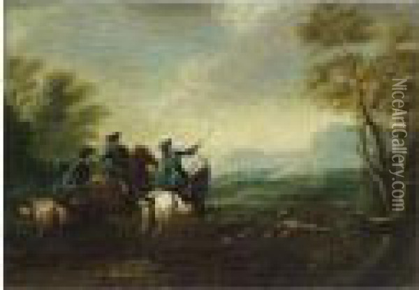 A Hunting Scene Oil Painting - Johann Elias Ridinger or Riedinger