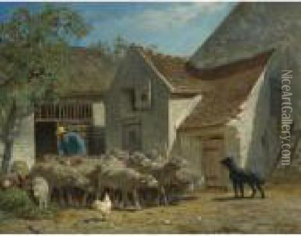 Preparing The Flock For Pasture Oil Painting - Charles Emile Jacque