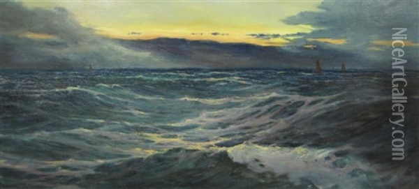 On A Sea At Sunset Oil Painting - Reginald Smith