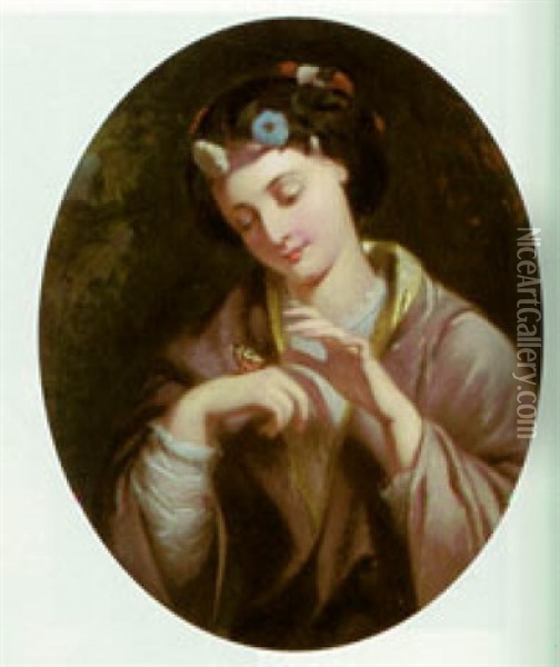 A Portrait Of A Lady Playing With A Butterfly Oil Painting - Charles Baxter