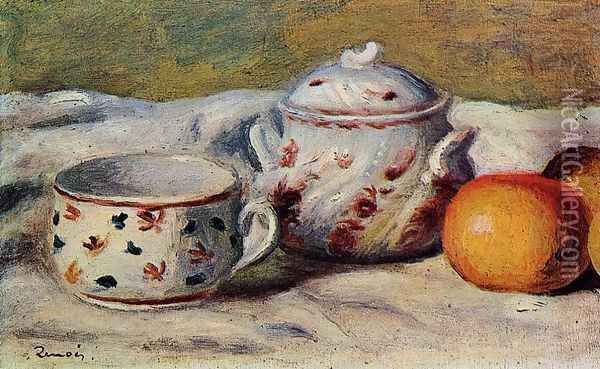 Still Life With Cup And Sugar Bowl Oil Painting - Pierre Auguste Renoir
