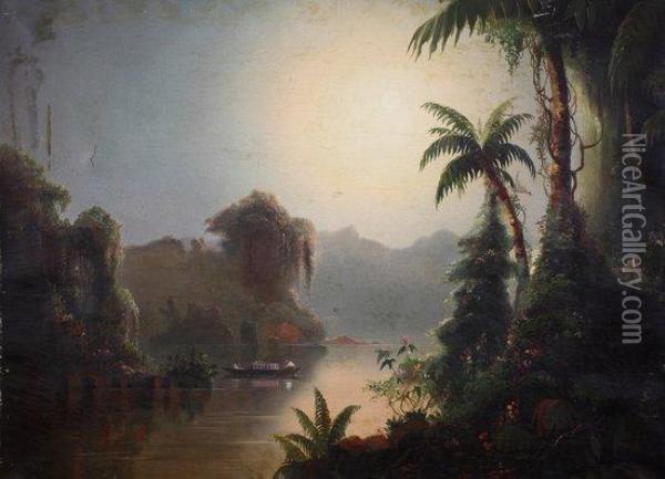 Tropical River Scene, Possibly The Amazon Oil Painting - Frederic Edwin Church
