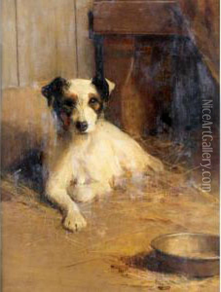 Fox Terrier In A Kennel Oil Painting - Samuel Fulton