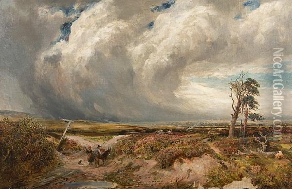 Panoramic Windswept Moorscape Oil Painting - Edmund Morison Wimperis
