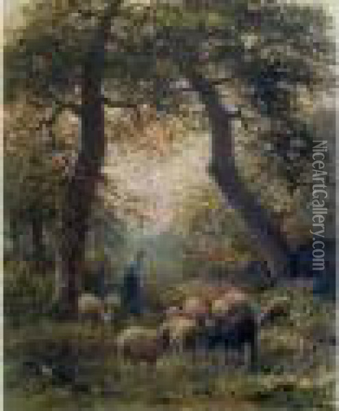 :bergere Et Ses Moutons Oil Painting - Jean-Ferdinand Chaigneau