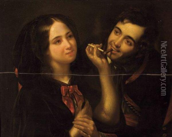 Couple D'amoureux Oil Painting - Correns Joseph Corn