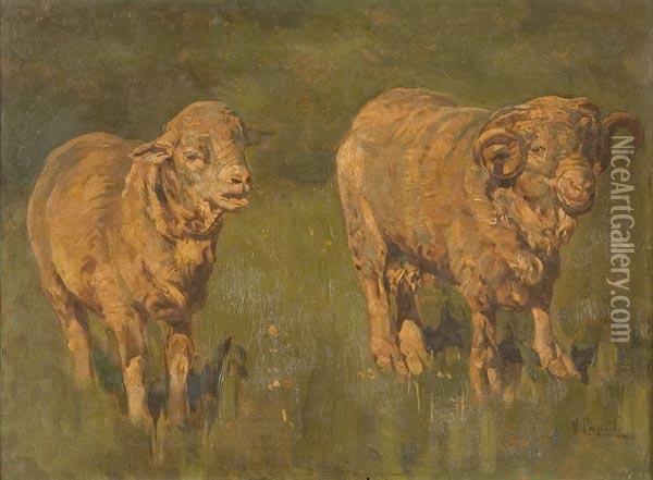 Due Arieti Oil Painting - Vincenzo Caprile