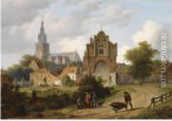 A View Of Nijmegen With The St. Stevenskerk And The Waag Oil Painting - Bartholomeus J. Van Hove
