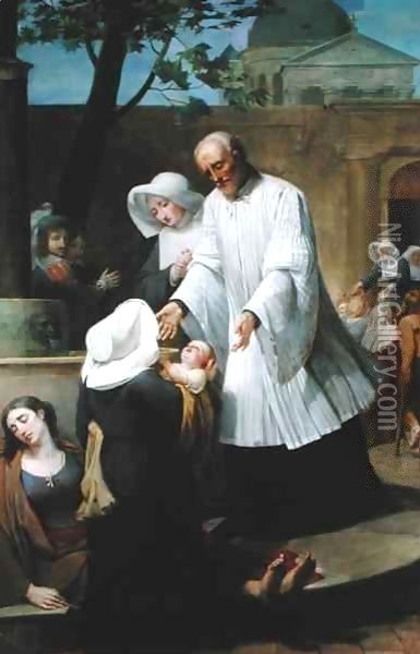 St. Vincent de Paul Helping the Plague-Ridden 2 Oil Painting - Antoine Jean Joseph Ansiaux