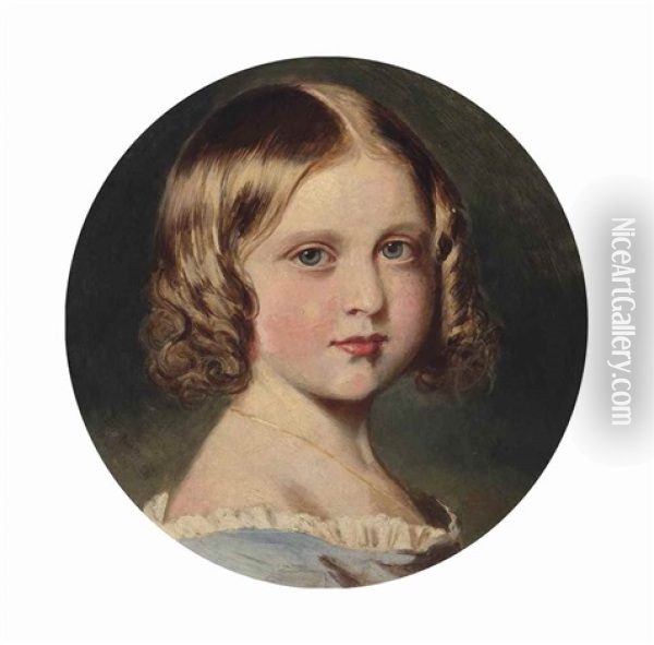 Portrait Of Princess Louise (1848-1939), Head And Shoulders, In A Blue Dress (after Franz Xavier Winterhalter) Oil Painting -  Victoria (Queen of England)