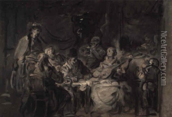 A Turquerie: Elegant Figures Seated At A Table Listening To Music Oil Painting - Jean-Baptiste Leprince