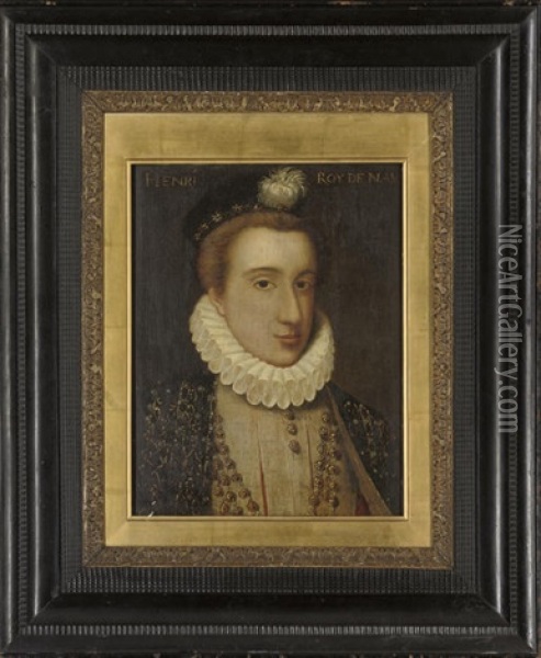Portrait Of A Gentleman (henry Ii, King Of Navarre?) In A Black And Gold Embroidered Coat Oil Painting - Jean (Jehannet) Clouet