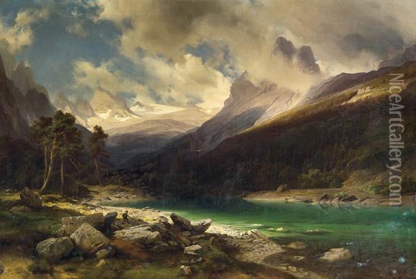 Gosausee Mit Dachstein Oil Painting - Johann Gottfried Steffan