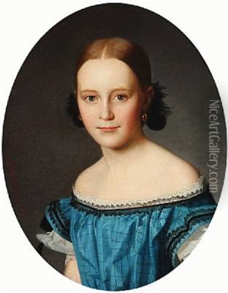 Portrait Of Sylvia Marie Christiane Nielsen (b. 1853) Oil Painting - Niels Peter Holbech