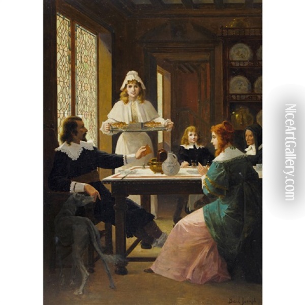Interieur Mit Familie In Historisierenden Kostumen Oil Painting - Joseph Bail