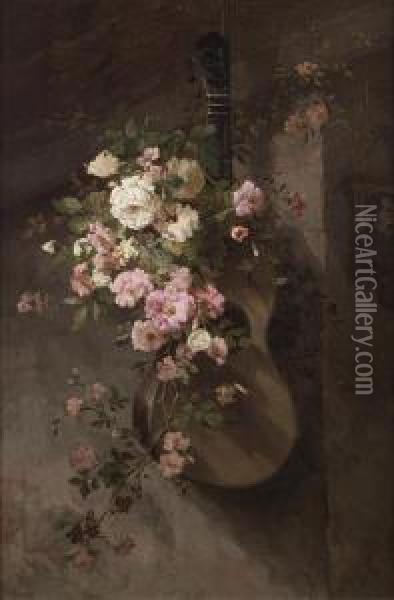 Still Life With Guitar And Roses Oil Painting - Frans David Oerder