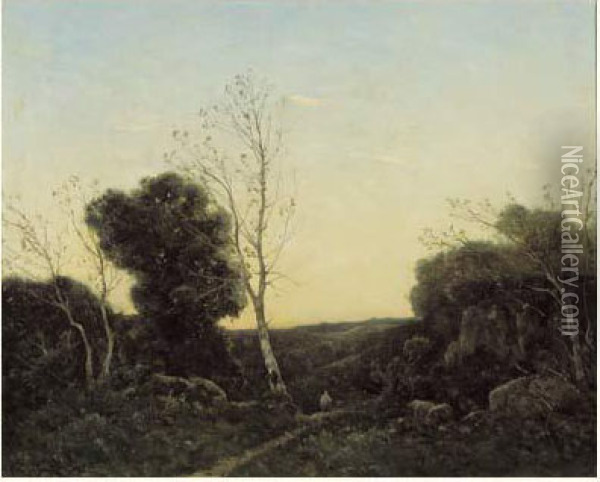 Paysanne Sur Un Sentier Aux Environs De Fontainebleau Oil Painting - Henri-Joseph Harpignies