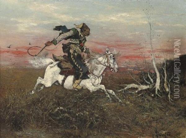 A Cossack Galloping On The Steppe Oil Painting - Jozef Von Brandt