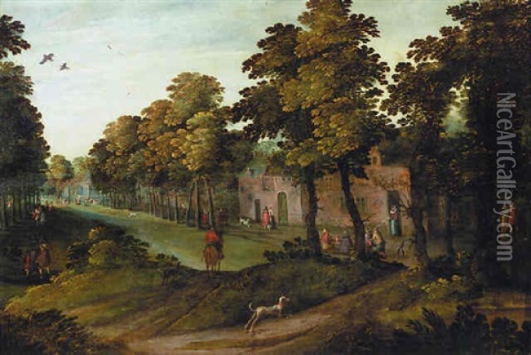 Travellers And Peasants In A Village Street Oil Painting - Marten Ryckaert