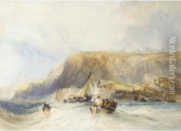 Shipping Of The Coast Of Whitby, Yorkshire Oil Painting - Charles Bentley