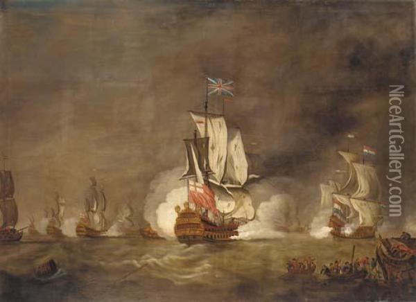 The Battle Of The Texel Oil Painting - Willem van de, the Elder Velde