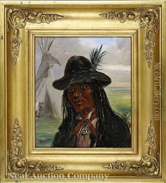 Portraits Of A Choctaw Indian Man And Woman (2 Works) Oil Painting - Alfred W. Boisseau