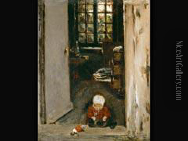 Spielendes Kind Vor Der Haustur Oil Painting - Max Liebermann