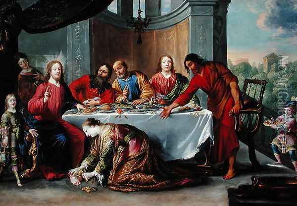 Christ in the House of Simon the Pharisee, c.1635 Oil Painting - Claude Vignon