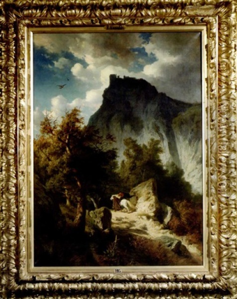 Hochaufragende Gebirgslandschaft Im Appenin Mit Der Ruine Der Burg Canossa Oil Painting - Edmund Kanoldt