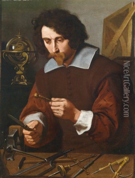 Erfinder Von Mathematischen Instrumenten/ Costruttore Di Strumenti Matematici Oil Painting - Pietro Paolini