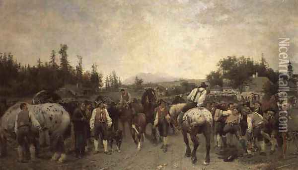 Pferdemarkt 1889 Oil Painting - Julius von Blaas