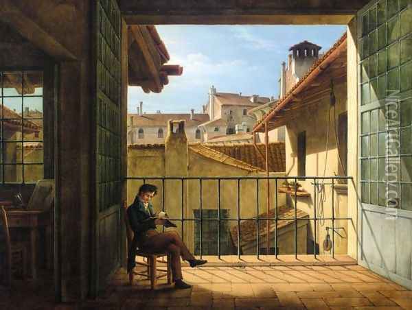 View over Roman Rooftops (Udsigt over Roms tage) Oil Painting - Constantin Hansen