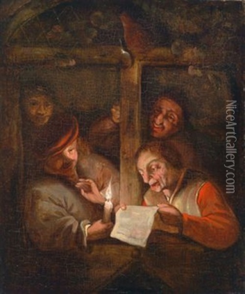 Singende Bauern An Einem Fensterstock Oil Painting - Adriaen Jansz van Ostade