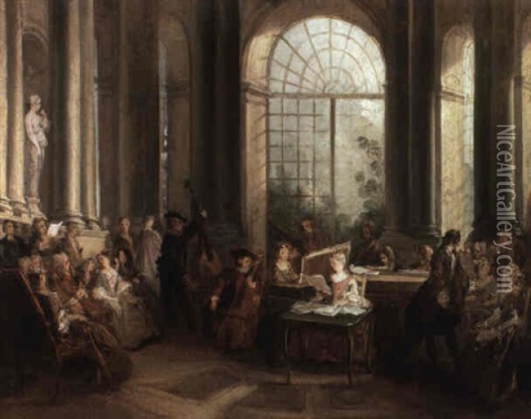 Concert In The Oval Salon Of Pierre Crozat's Chateau At Montmorency Oil Painting - Nicolas Lancret