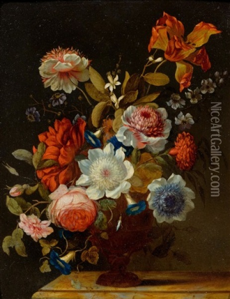 Bouquet Of Flowers In A Vase On A Marble Table Oil Painting - Coenraet (Conrad) Roepel