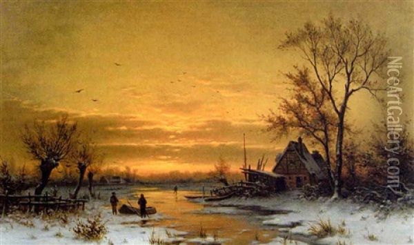 Winterlandschaft Bei Sonnenuntergang Oil Painting - Carl Schlesinger