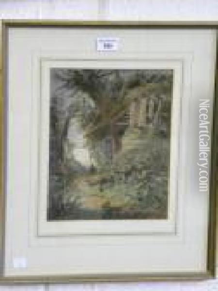 Bright A Ruined Cottage Oil Painting - Henry Bright