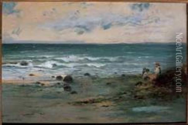 Children By The Sea Oil Painting - Charles Ernest Debelle