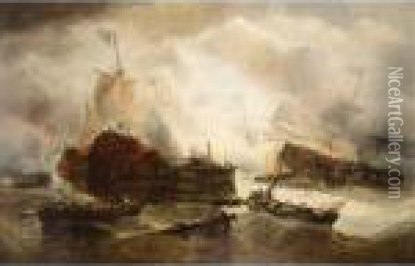 Midst A Naval Battle, The Dutch Fighting The Danes And The Swedes Oil Painting - Francois Etienne Musin