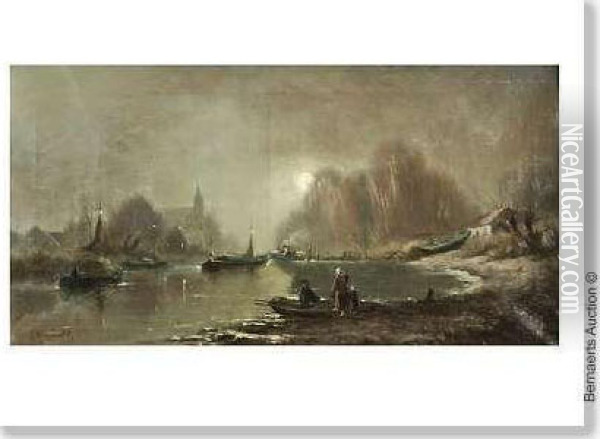 'le Brouillard' Toile. Oil Painting - Pierre Victor Moerenhout