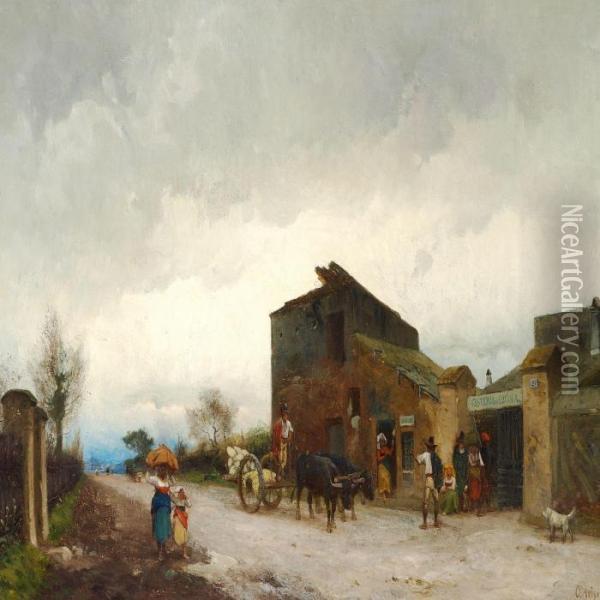 People Outside An Osteria In Italy Oil Painting - Olof Arborelius