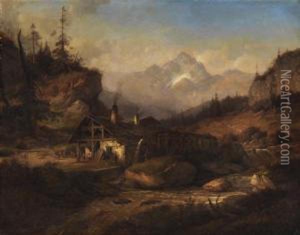 Hammerschmiede Im Oberinntal Oil Painting - Wilhelm Rudolf Scheuchzer