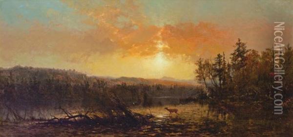 Sunset In The Adirondacks Oil Painting - James Dougal Mac Hart