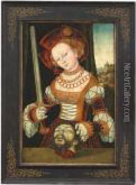 The Elder , 16th Ct. Judith With The Head Of Holofernes. Signed And Dated 1529 Oil Painting - Lucas The Elder Cranach