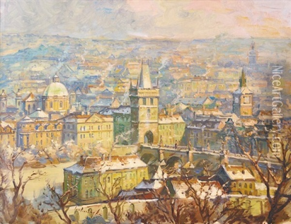 Old Town Prague Oil Painting - Iaro Prochazka
