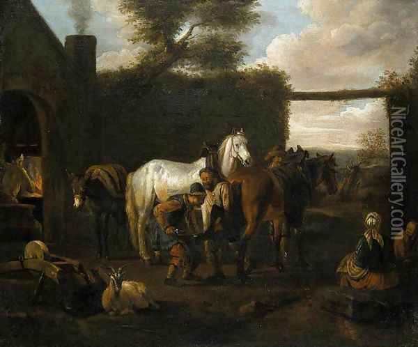 At the Forge Oil Painting - Pieter van Bloemen