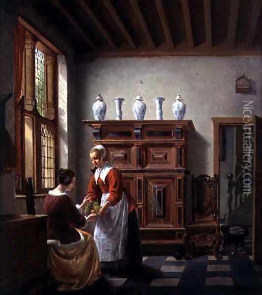 Maid Serving Fruit Oil Painting - Hubertus van Hove