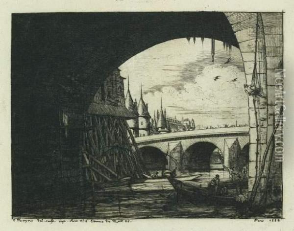 L'arche Du Pont Notre-dame. 1853. Oil Painting - Charles Meryon