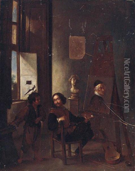 A Painter In His Studio Oil Painting - Pieter Van Laer (BAMBOCCIO)