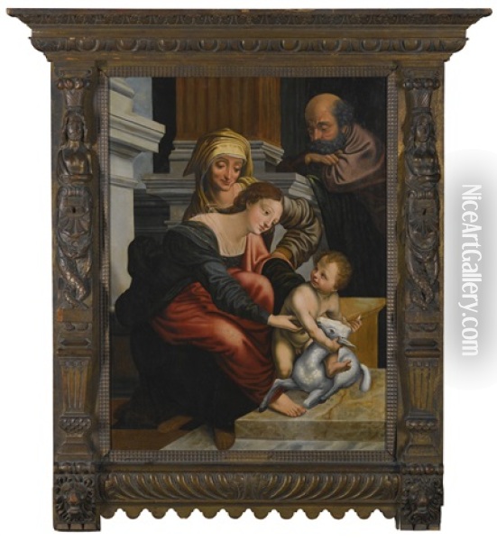 The Holy Family With Saint Anne Oil Painting - Leonardo Da Vinci
